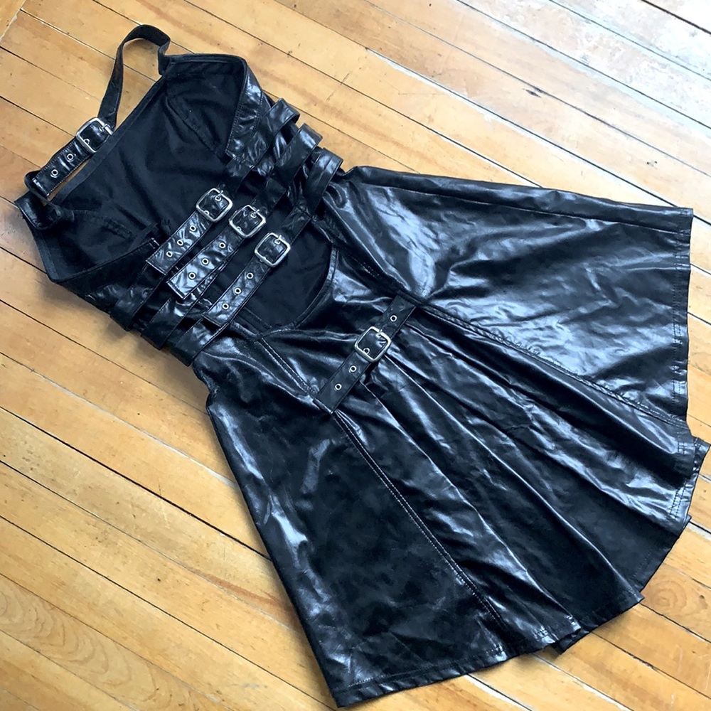 Sad Lip Service PVC buckle halter dress 😫 vintage goth, fetish, lolita dress 🖤